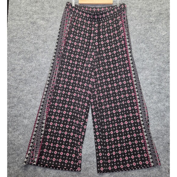 Lane Bryant Pants - Lane Bryant Women Pant 14/16 Black Floral Wide Leg Elastic Waist Drawstring Boho